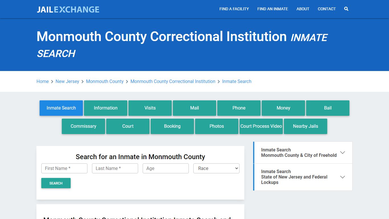 Monmouth County Correctional Institution Inmate Search