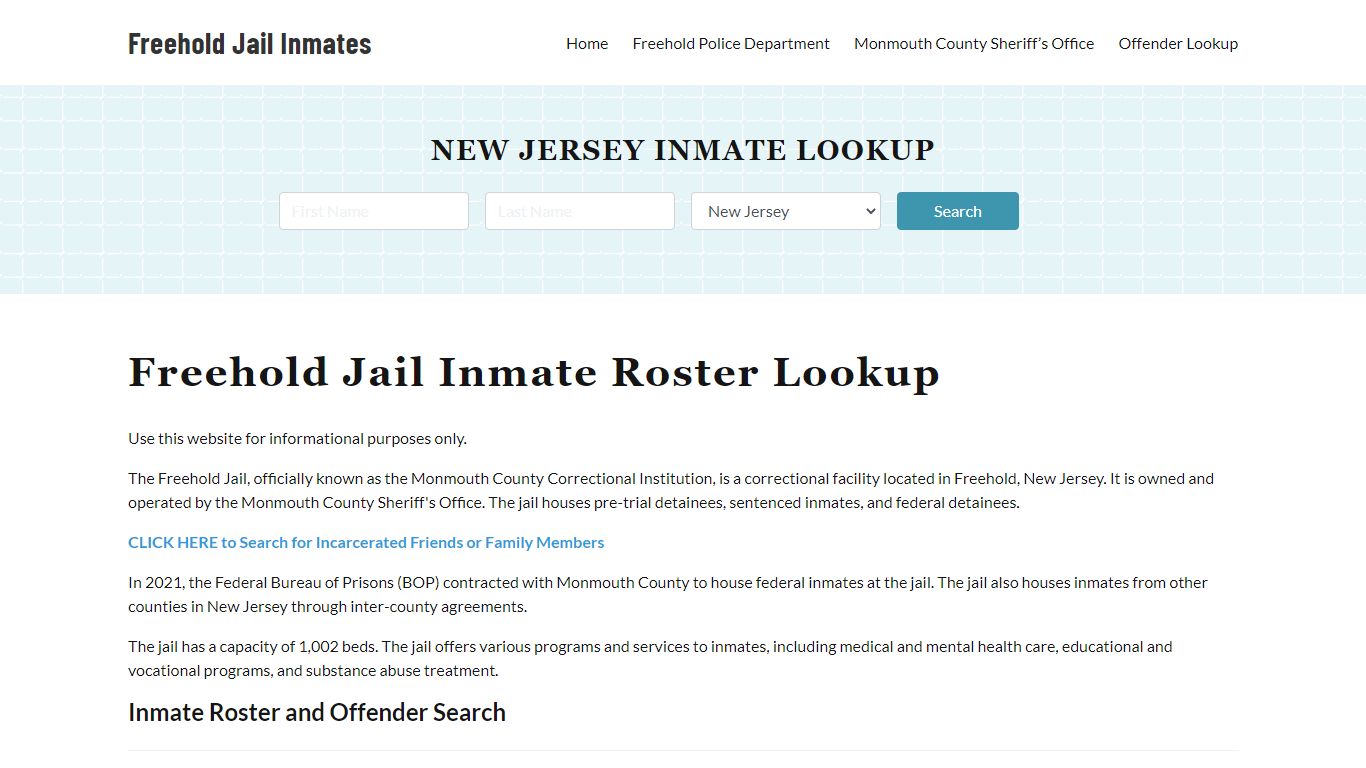 Freehold Jail Inmate Roster, Monmouth County, NJ, Offender Search